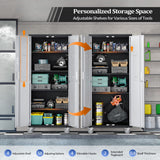 VINGLI 72'' Tall Garage Storage Cabinet, Metal Storage Cabinet with Pegboards, Wheels, Locking Doors and Adjustable Shelves (Black & Silver, 32''W x 16''D x 72''H) VINGLI
