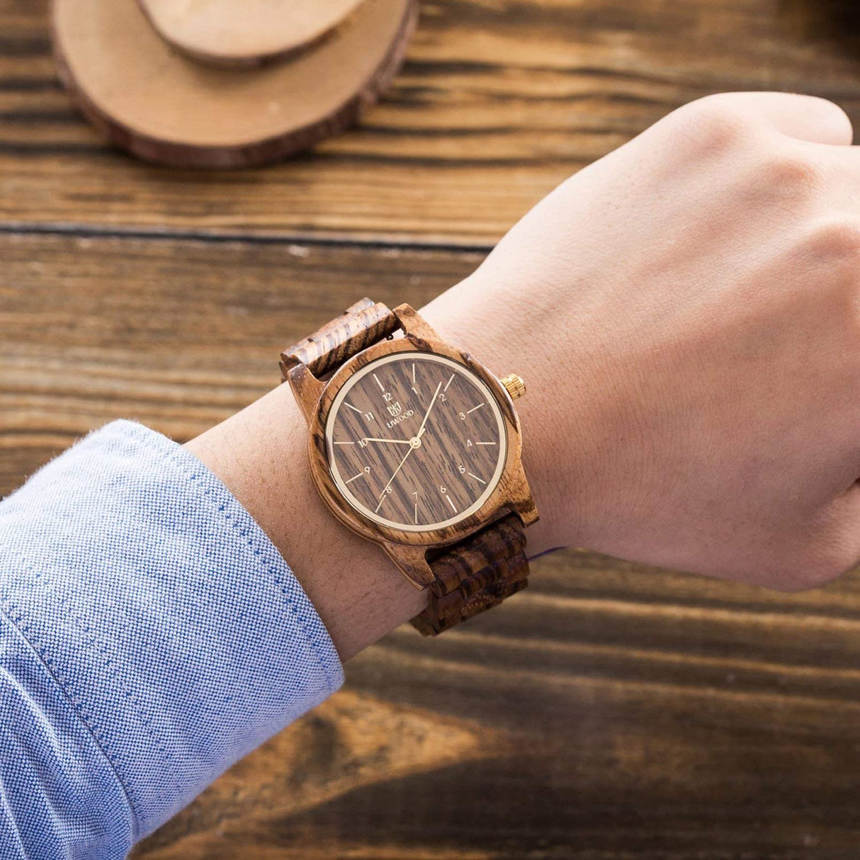 LeeEv Wooden Watches Uwood Series 40 mm Unisex Natural Handmade Wood Watch with Gift Box & Band Adjustable LeeEv