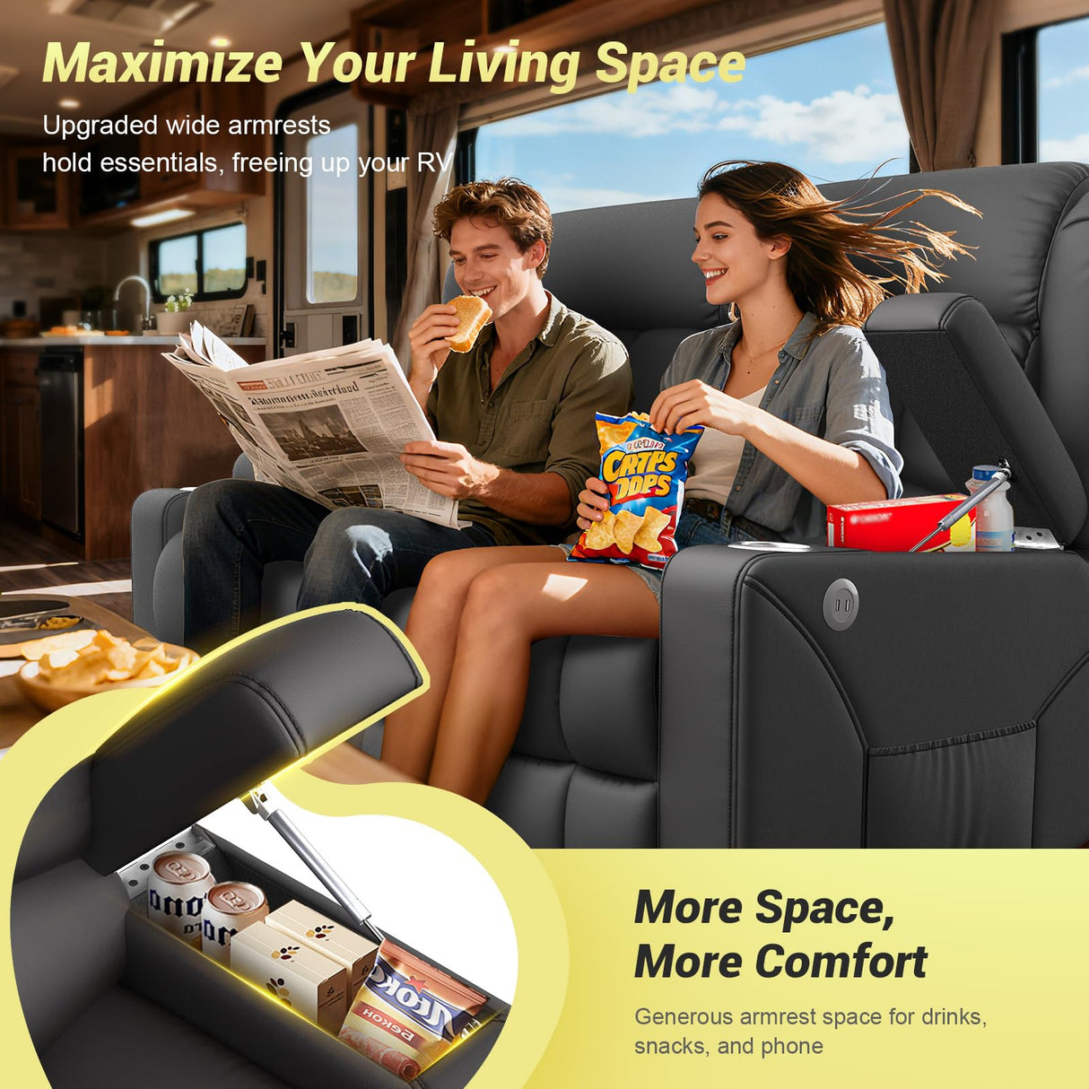 MOSGAT RV Loveseat Recliner Sofa, Reclining Loveseat Home Theater Seating with USB Ports, Cup Holders, Insert Pockets, Wall Hugger RV Recliners for Movie Room, Recline Movie Seats Gaming Sofa, Gray MOSGAT