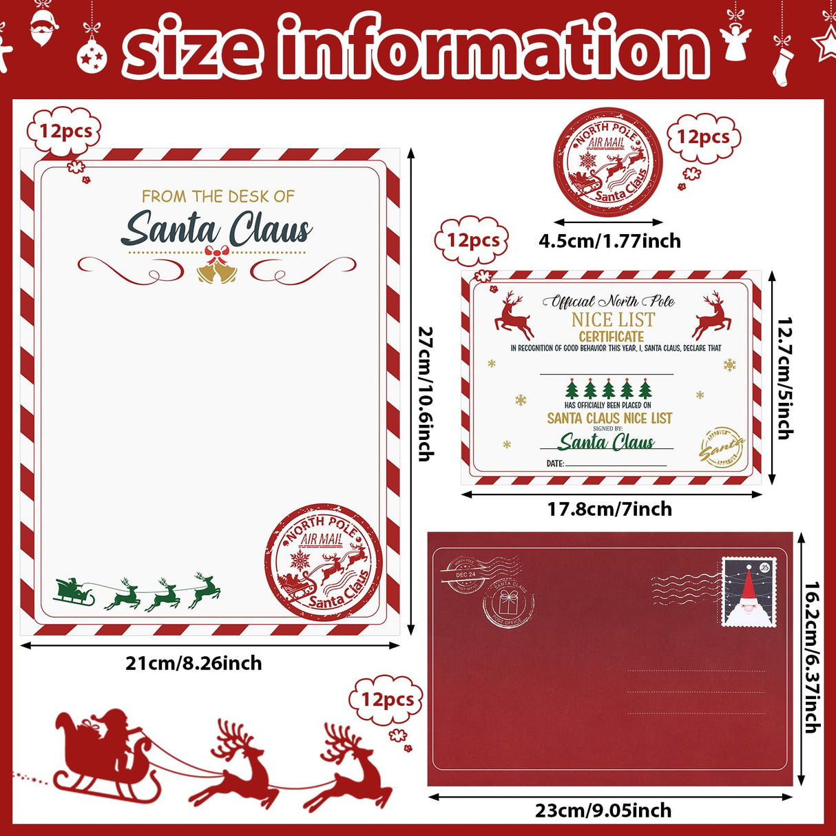 Tinlade 12 Sets Christmas Official Letter and Certificate from Santa Claus Including Nice List Certificate North Pole Writing Letter Christmas Stickers Envelopes for Family(Santa Claus) Tinlade