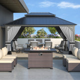 12' x 16' Hardtop Gazebo,Outdoor Galvanized Steel Metal Double Roof Gazebo with Curtains and Netting for Patios, Gardens, Lawns,Grey Kullavik