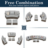 ZIENLIFE 11 Piece Outdoor Patio Furniture Set, Half Moon Patio Sectional Set with Soft Cushions and Ottoman, All Weather Rattan Wicker Curved Outdoor Sofa for Backyard Patio Garden ZIENLIFE
