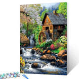 Paint by Number Forest Hut Surrounded by Flowers and Trees Waterfall DIY Painting On Canvas with Brushes Acrylic Paints Perfect for Paint by Numbers for Adults and Kids Students Beginner 16x20 Inch Tucocoo