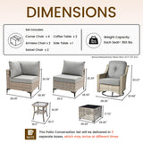 CAODOC 11 Pieces Outdoor Patio Furniture Set, Rattan Wicker Sectional Swivel Rocker Chairs Sets with Solar powered coffee table and Swivel Glider Chairs CAODOC