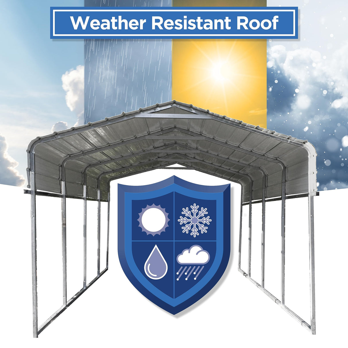 ALEKO Metal Carport | Steel Frame and Roof |12W x 30L x 10H ft. | Heavy-Duty Garage Shelter | All Weather Multi-use Storage Shed | Gray ALEKO