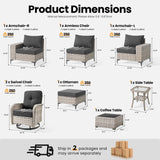 ovios 8 Pieces Patio Furniture Set Outdoor Sectional Sofa Couch with Rocking Swivel Chairs Deep Seat Chaise Comfy Cushions, Modern Modular Wicker Rattan Conversation Set, Black ovios