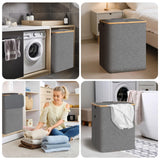 BALEINE Laundry Hamper with Lid, Tall Laundry Baskets with Bamboo Pull Handles, Large Laundry Bin with Internal Support (26 Gal/100L, Beige) BALEINE