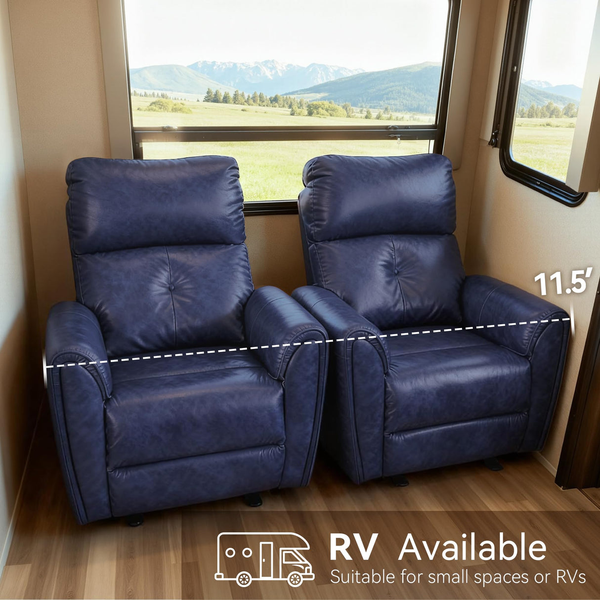 MCombo Power Small Recliners for Small Spaces, Modern Zero Wall Hugger Recliners Chair with Lumbar Support, USB and Charging Ports, FSC Certified, Faux Leather PR699 (Navy Blue) MCombo