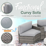 SUNSITT 12 Piece Patio Furniture Set with Propane Fire Pit Half-Moon Patio Set Outdoor Round Sectional Sofa with 36" Grey Gas Fire Table & Tank Holder, Grey Rattan SUNSITT
