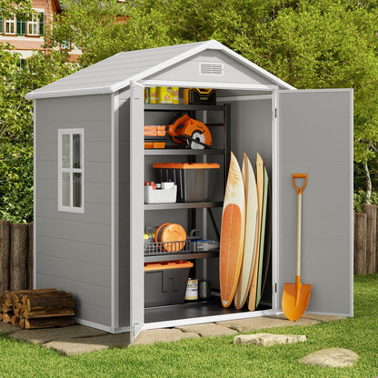 Gizoon 6x4.4 FT Plastic Outdoor Storage Shed, Resin Garden Tool Sheds & Outdoor Storage House with Single Lockable Door, Resin Shed for Patio Furniture, Backyard Garden Patio Lawn, Grey - WoodArtSupply