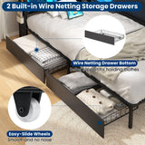 Twin Corner Bed Frame with Storage Bookcase, Twin Daybed with Charging Station and LED Light, Kids Bed Unit with Storage Drawers Underneath, Dark Grey Modern Metal Platform Bed Frame Twin Size LUSIMO