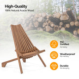 VINGLI FSC Acacia Wood Folding Outdoor Chairs Set of 2,Weather-Resistant Wooden Folding Chairs Patio Chair Furniture Comfy Adirondack Chairs Lounge Chair for Deck Fire Pit Porch Camping,Up to 350LBS VINGLI