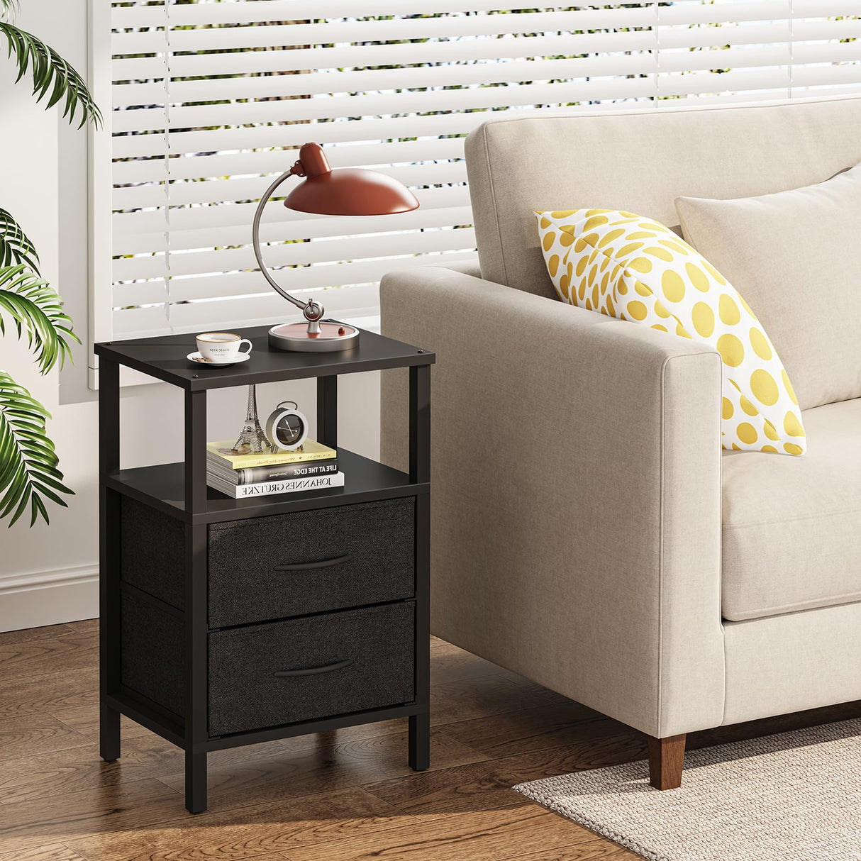 TUTOTAK End Table, Couch Side Table, Nightstand with Cloth Drawer, Set of 2, Bedside Table, Black TB01BK066 TUTOTAK