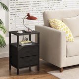TUTOTAK End Table, Couch Side Table, Nightstand with Cloth Drawer, Set of 2, Bedside Table, Black TB01BK066 TUTOTAK