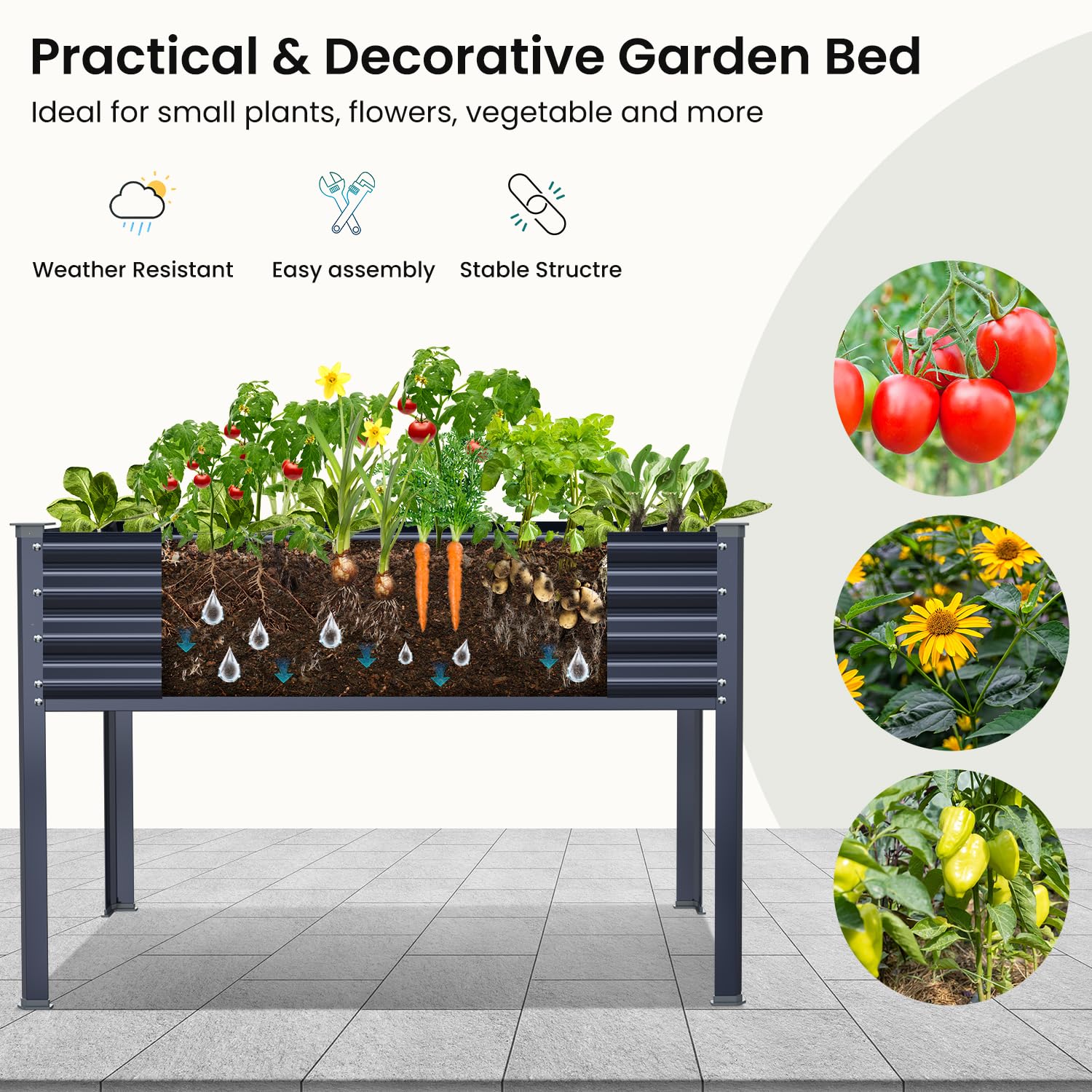 Keten Raised Garden Bed with Legs, 48×24×32in Outdoor Metal Galvanized Elevated Planter Box with Glove, Socket Wrench, Screwdriver for Vegetables, Flower, Backyard, Patio, Balcony (Dark Blue) - WoodArtSupply