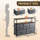 WLIVE 5 Drawer Dresser TV Stand for 45 Inch TV, Entertainment Center with Open Shelf and Power Outlet, Chest of Drawers for Bedroom, Living Room, Closet, Dark Grey WLIVE