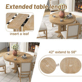 Quarte 5-Piece Farmhouse Round Dining Table Set with Extendable Round Table and 4 Upholstered Chairs, Compact Table Set for Small Kitchen Room (Natural Wood Wash/Adjustable) Quarte