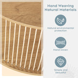 Yechen 3-Piece Boho Coffee Table Set with Hand-Woven Natural Rope, 2 Tier Wooden Round Coffee Table and End Table Sets with Metal Frame, Side Table with Storage for Living Room, Bedroom Yechen