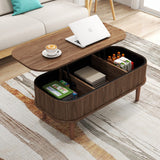 Fluted Lift Top Coffee Table with Hidden Storage, Oval Coffee Table with Lifting Top, Mid Century Modern Design for Living Room, Office & Small Spaces(Walnut) Cuzobro