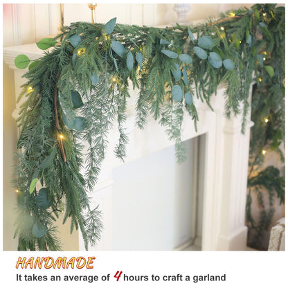 EnnbeRuu Real Touch Norfolk Pine Garland with Tassels, Premium Christmas Garland (Norfolk & Tassels, 6FT)