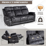 Zero Gravity Power Recliner Sofa Couch – Electric Reclining Sofa with Drop Down Table & Wireless Charging, 3 Seater Dual Reclining Couch with Adjustable Headrests for Living Room (Velvet, Grey) CALIVIA