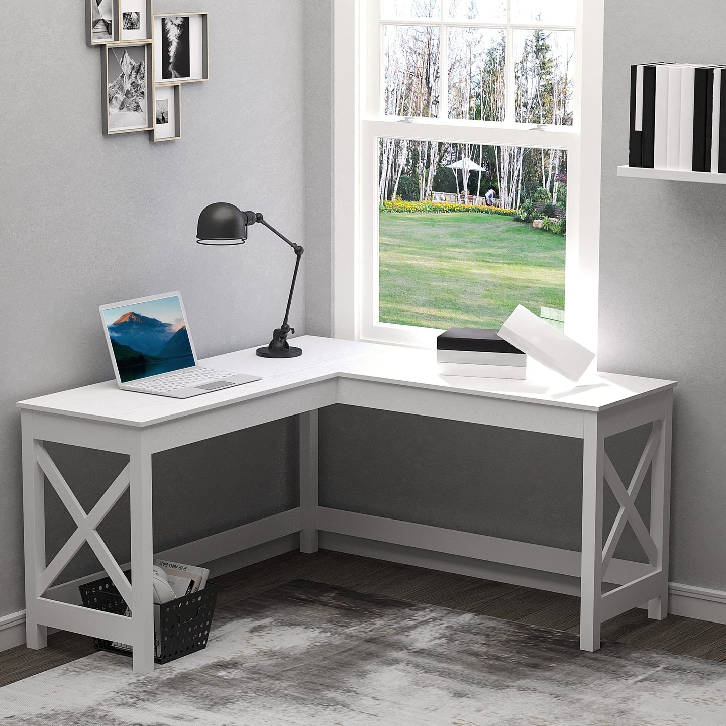 HOMCOM 57" L-Shaped Corner Desk, Computer Home Office Desk and Writing Table, White Wood Grain