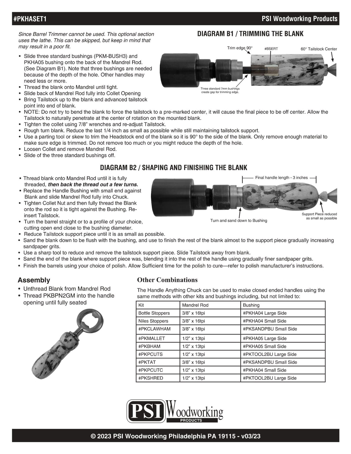 PSI Woodworking PKHASET1 Handle Anything Chuck System for Woodturning Project Kits PSI Woodworking