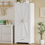 YITAHOME 62" Kitchen Pantry Cabinet, Metal Storage Cabinets with Adjustable Shelves, Farmhouse Pantry Organizer with Door and Drawer for Dining Living Room, White YITAHOME