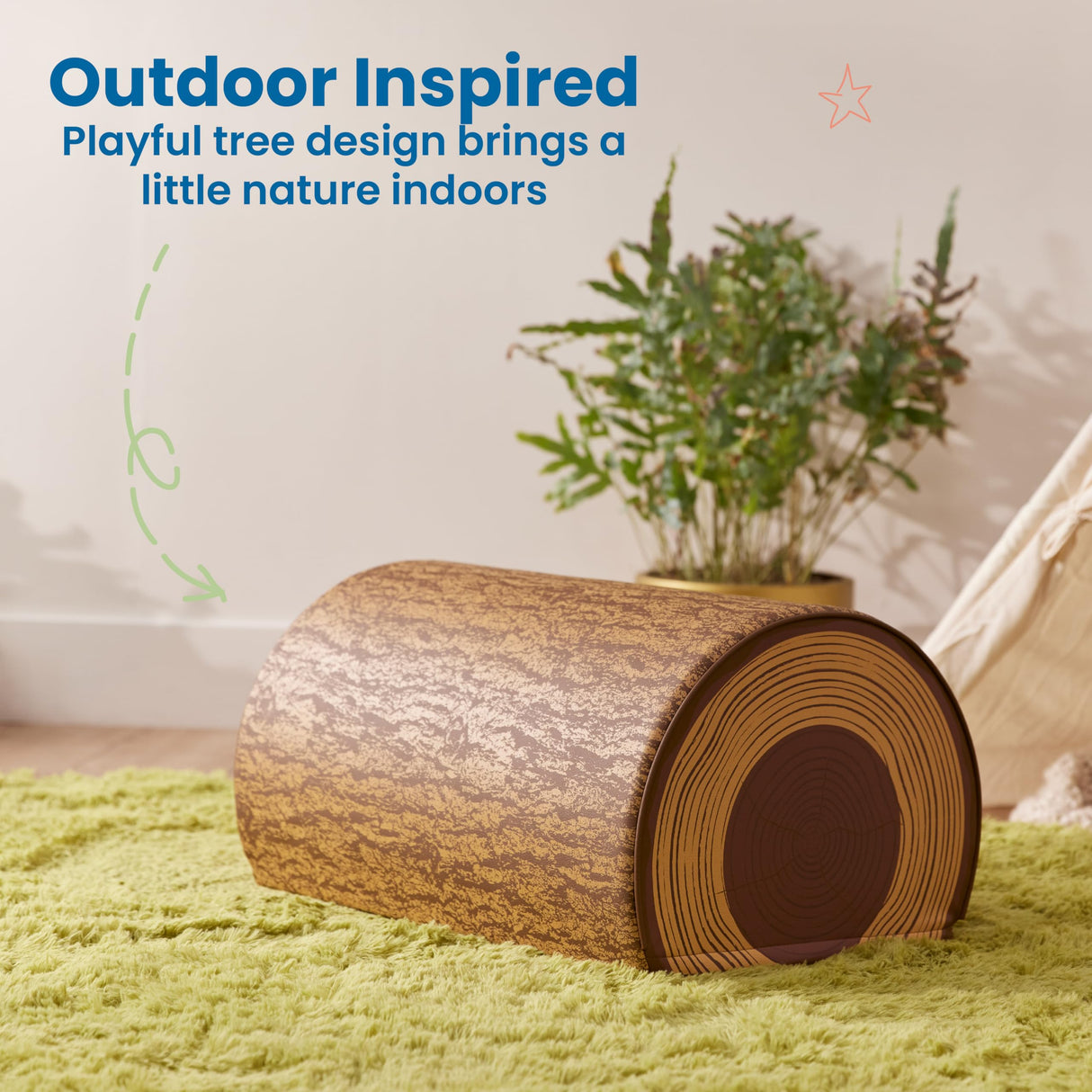 ECR4Kids SoftZone Tree Log Half Seat, 12in, Kids Bench, Chocolate ECR4Kids