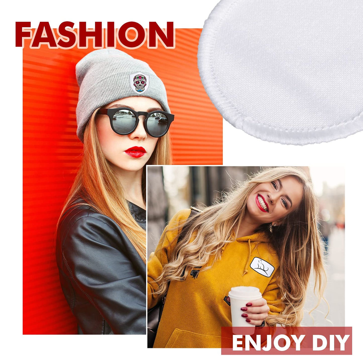 Waydress 60 Pcs Sublimation Patches Blank Fabric Iron on Hat Patches Blank Repair Blank Patches for DIY Crafts Hats Shirts Shoes Jeans Bags Uniforms, 6 Styles(Black and White)