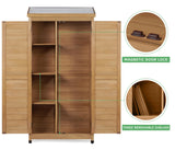 68''x33''x20'' Outdoor Wooden Storage Shed with Metal Top Tall Vertical Tool Cabinet for Backyard Garden Patio Lawn （Gold） Mederlo