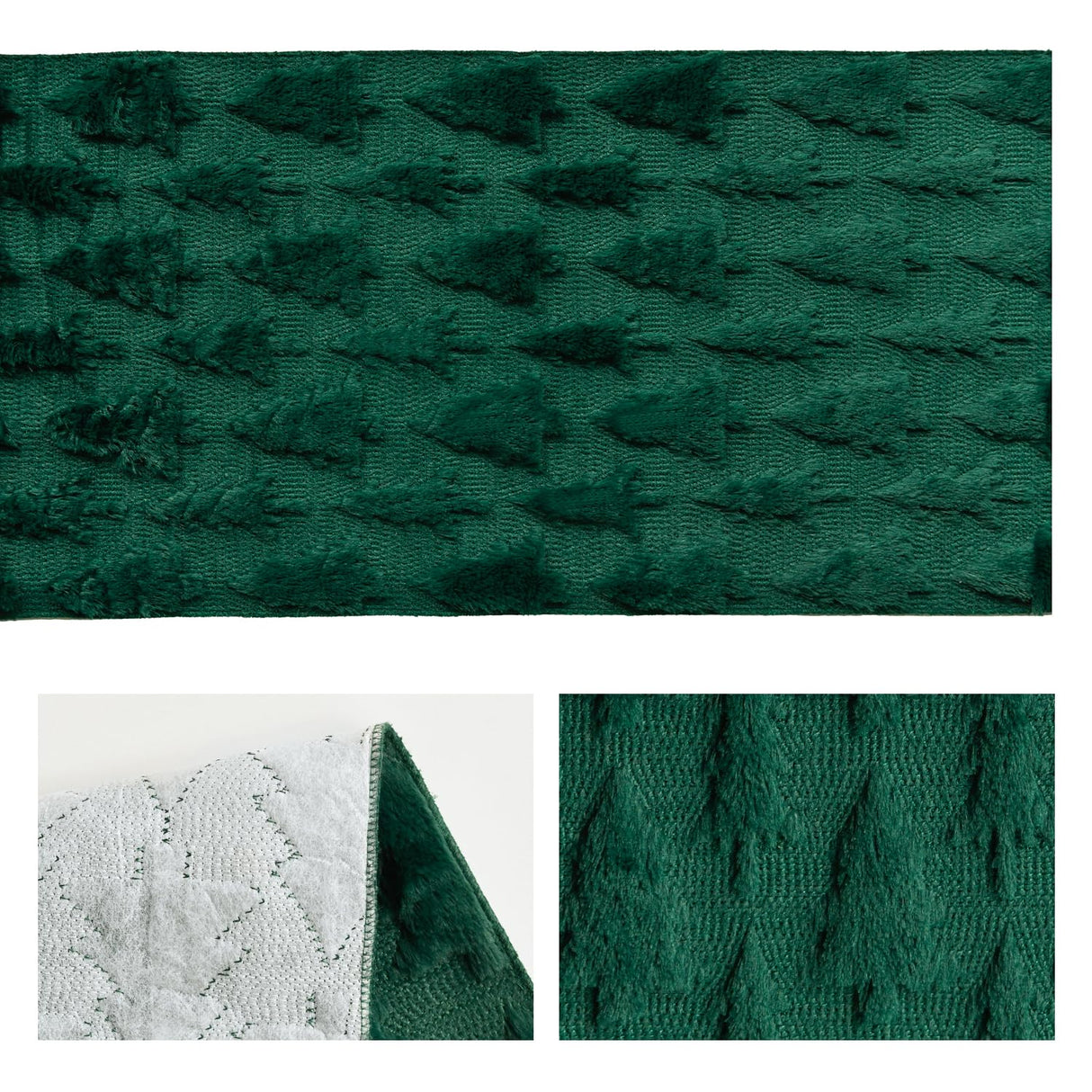 Artoid Mode Green Christmas Trees Soft Plush Faux Fur Jacquard Christmas Table Runner, Holiday Kitchen Dining Table Decoration for Home Party Decor 13x72 Inch Artoid Mode