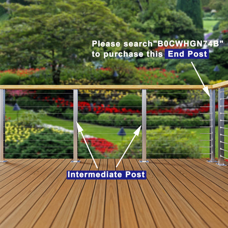 Deck Man 2 Pack Stainless Steel Cable Railing Posts 36inch Level Line Intermediate Post(2×2") for Deck Cable Railing System (Silvery, 36IN) Deck Man