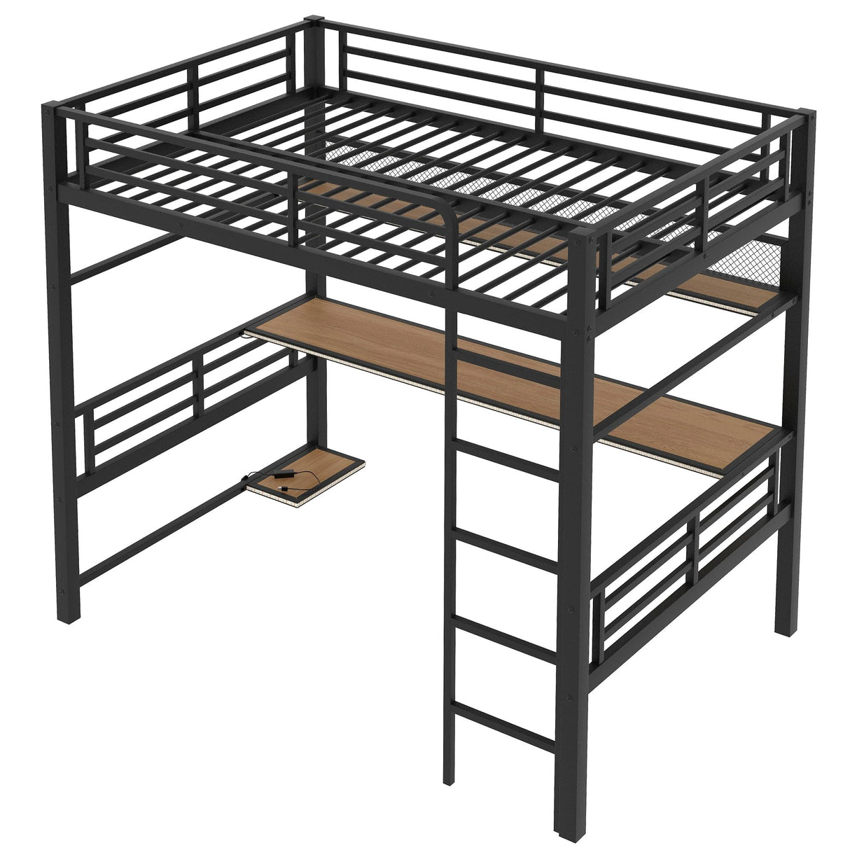 Harper & Bright Designs Full Size Metal Loft Bunk Bed Frame with Desk, Storage Shelf and LED Lights, Heavy-Duty Steel Full Loft Bedframe for Adults Kids Teens, Black Harper & Bright Designs
