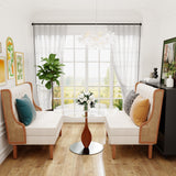 Andeworld Loveseat Settee Bench with Natural Rattan Arms,Upholstered Modern High-Back Mini Sofa Couch,Banquette Dining Bench Love Seat for Living Dining Room Bedroom Office Small Space Entryway,Beige Andeworld