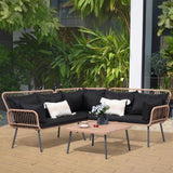 Verano Garden 4 Piece Outdoor Patio Furniture Set, Outdoor Wicker Sectional Couch, Balcony Furniture Set with Cushions & Square Table, Patio Conversation Set for Porch, Backyard (Black, 4PCS Sofa Set) Verano Garden