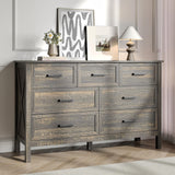 BAZELOR Farmhouse 7 Drawers Dresser for Bedroom, Wood Rustic Wide Chest with Natural Texture, Farmhouse Chest of Drawers for Bedroom, Hallway, Entryway, Dark Brown BAZELOR