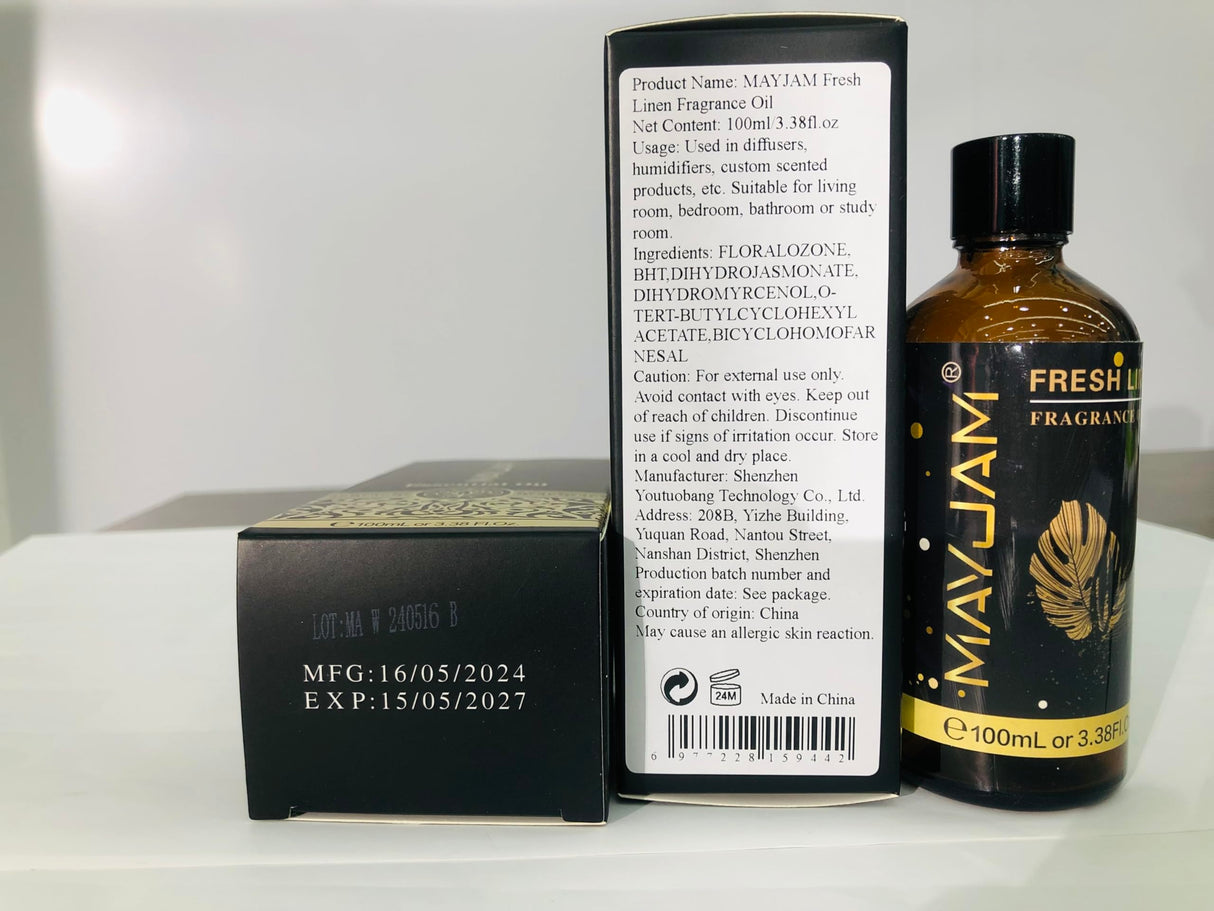 MAYJAM 100ML/3.38FL.OZ Fresh Linen Fragrance Oils with Glass Dropper, Essential Oils for Diffusers for Home, Long Lasting Scented Oils for Diffusers Soap Candle Making MAYJAM