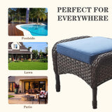 Belord Outdoor Ottomans for Patio Foot Rest - 25 Inch PE Wicker Foot Stool Set of 2 with Removable Cushions for Patio Furniture Sets,All Weather Rattan Ottoman for Balcony Deck Backyard Brown Belord