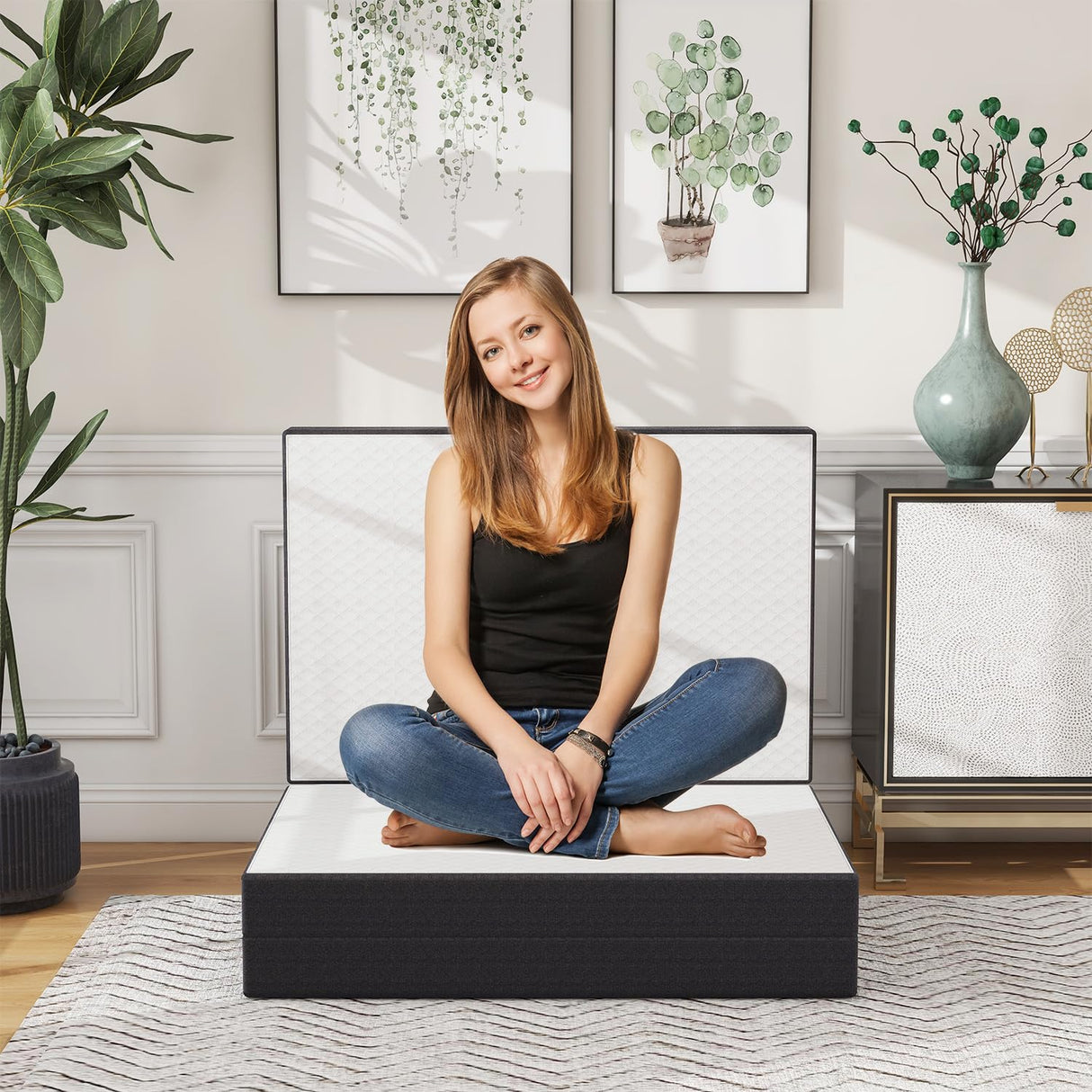 wOod-it Folding Mattress, 4 inch Tri-Fold Memory Foam Mattress Topper for Camping, Foldable Guest Bed, Portable Travel Mat with Washable Cover, 75"×25"×4", White wOod-it