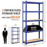 Topeakmart 5-Tier Utility Shelves, Metal Adjustable Garage Shelves Storage Racks Heavy Duty Shed Shelving Unit- Blue, 35.5 x 12 x 71 Inch Topeakmart