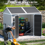 CDCASA 8x6 FT Resin Storage Shed, Waterproof Large Outdoor Shed with Floor & Lockable Door & 2 Windows, Vent, Plastic Tool Shed for Outside, Backyard, Patio, Poolside, Bike, Dove Grey CDCASA