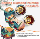 ijbnhd 8 Pcs Sunset Diamond Painting Coasters with Holder, Abstract Landscape Diamond Art Coasters Diamond Painting Kits for Beginners, Adults Art Craft Supplies ijbnhd
