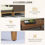 Outsunny Wooden Patio Furniture Set with Thick Padded Cushions, 5-Piece PE Rattan Sectional Sofa with Acacia Wood Top Coffee Table, Outdoor Conversation Set, Cream White Outsunny