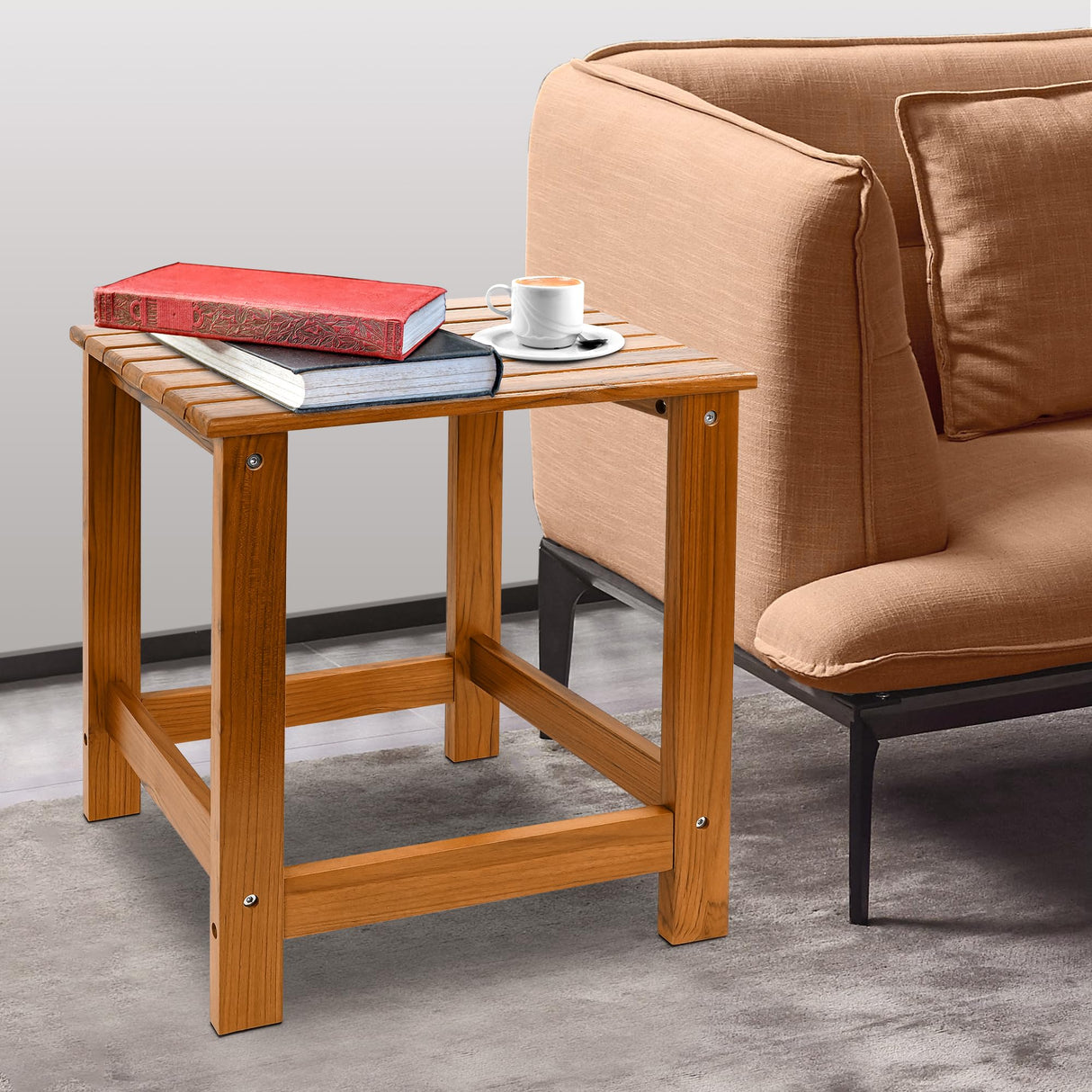 Utoplike Teak Outdoor Side Table for Patio, Pool Coffee Accent Table, Wood End Tables for Garden, Backyard, Bed, Living Room, Couch Utoplike