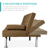 Best Choice Products Linen Modern Folding Futon, Reclining Sofa Bed for Apartment, Dorm w/Removable Armrests, 2 Cupholders - Brown Best Choice Products