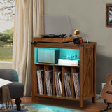 Joaxswe Large Record Player Stand with Charging Station & LED Lights, Vinyl Records Storage Holder Cabinet Holds up to 230 Albums, Turntable Stand for Music Room, Bedroom, Living Room, Office (Brown) Joaxswe