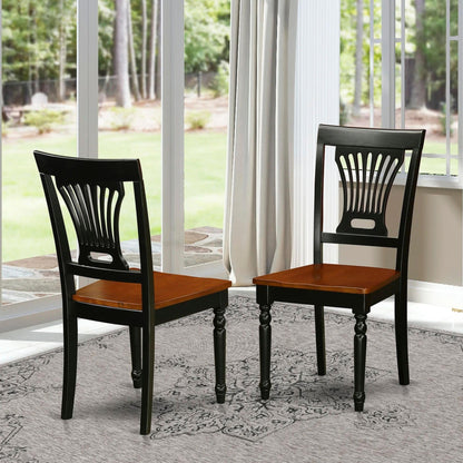 East West Furniture Plainville Dining Stylish Back Wooden Seat Chairs, Set of 2, Black & Cherry