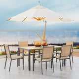 Ahomly Patio Table and Chairs Set for 6, Outdoor Dining Set Includes 59.5" Rectangle Patio Table with Side Umbrella Hole and 6 Textilene Fabric Patio Chairs for Backyard, Courtyard, Poolside, Brown Ahomly