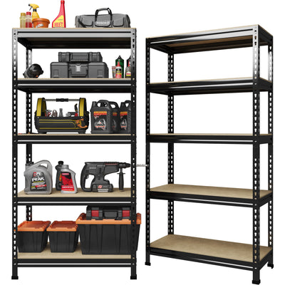 PrimeZone 32"W x 16"D x 63" H Storage Shelves - 2 Pack 5 Tier Adjustable Garage Storage Shelving, Heavy Duty Metal Storage Organizer Utility Rack Shelf Unit for Warehouse Pantry Closet Kitchen, Black